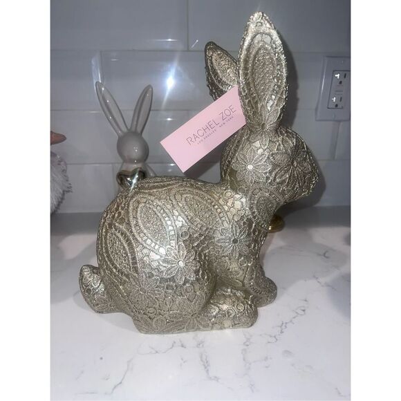Tik Tok Viral Rachel Zoe Gold Floral Lace Easter Bunny Rabbit - Picture 6 of 9